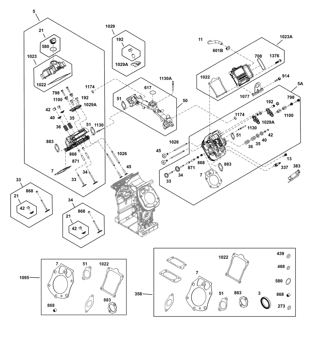 Cylinder Head Group Diagram and Parts List for 61G277-0008-J1 400000 - 699999 Briggs and Stratton Engine